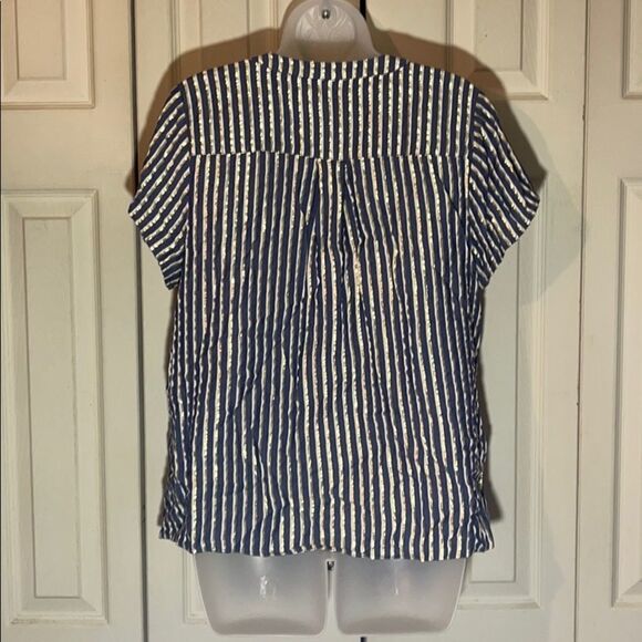 Torrid Blue and Sparkly Gold Lurex Striped Blouse 0/0X - Picture 11 of 15
